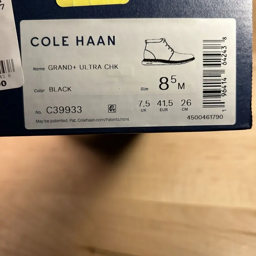 Cole Haan Grand+ Ultra CHK Men Leather Chukka Boots Size 8.5 Black C39933